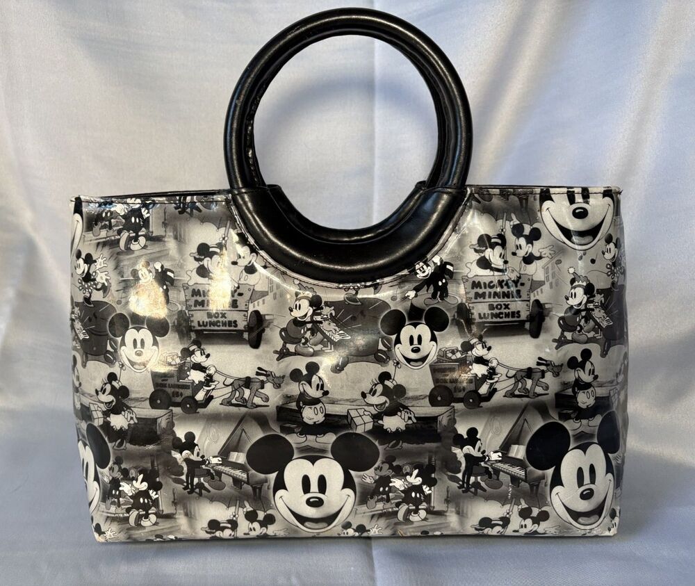 Black White Animation Illustrated Disney Micky Mouse Purse Handle Crossbody